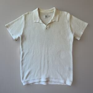 Flint and Tinder Crochet Knit Polo Shirt XL Cream Collared Minimalist New York